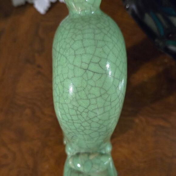 Antique Japanese Celadon Crackle Glazed Green Porcelain Cat Figurine - Picture 11 of 12